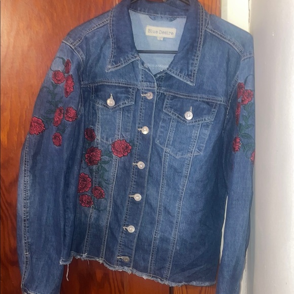 Blue Denim Floral Embroidered Jacket - Picture 4 of 4